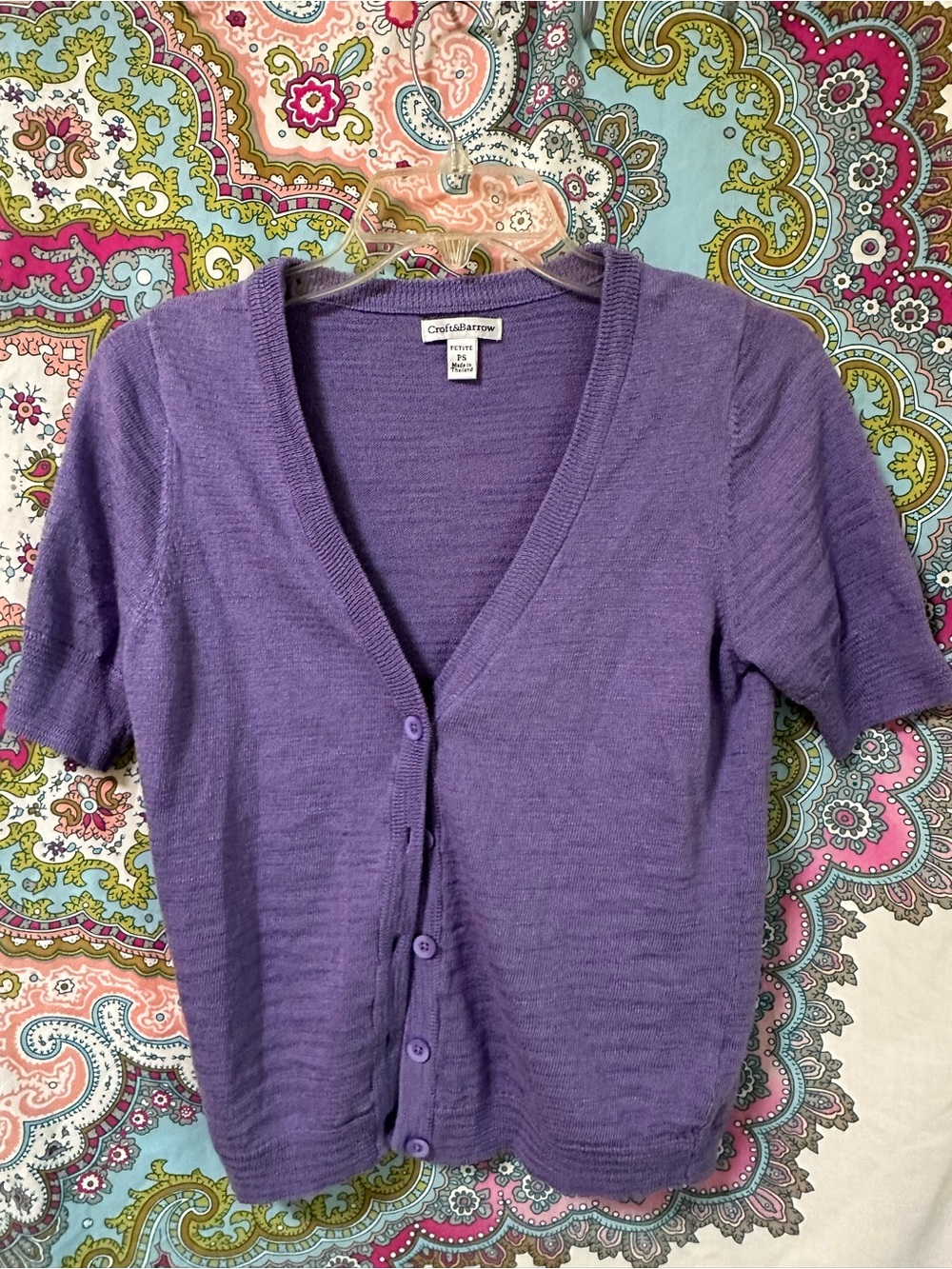 croft & barrow Purple Short-Sleeve V-Neck Cardigan